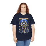 Eye Of Eternity Unisex Heavy Cotton Tee Ancient Egyptian Owl Pharaoh Gold And Blue Cosmic Streetwear Tee For Spiritual Strength And Timeless Power