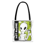 Not Alone Alien Tote Bag Sci Fi Extraterrestrial UFO Design Canvas Bag Space Lover Reusable Eco Friendly Durable Shopping Travel Lifestyle Tote