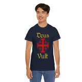 Unisex Deus Vult T Shirt Medieval Crusader Cross Graphic Tee Warrior Knight Inspired Vintage Christian Symbol Heavy Cotton Streetwear