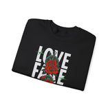 Love Fake Friendship Rose Crewneck Comfortable Unisex Sweatshirt Bold Graphic Streetwear Pullover Empowering Artistic Floral Design For Self Expression Perfect Gift For Friends Birthdays Cozy Days Casual Wear