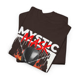 Mystic Mask Flames Graphic Unisex Heavy Cotton Tee Hustler Streetwear Motivational Dark Mystery Bold Design