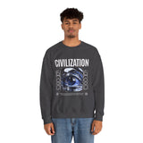 Civilization Eye Of Memory Graphic Unisex Heavy Blend Crewneck Sweatshirt Futuristic Visionary Streetwear Abstract Blue Eye Pullover