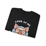 Look At Me I Wish You Good Luck Funny Pig Unisex Sweatshirt Hilarious Cartoon Graphic Pullover Positive Vibes Humor Design Cozy Casual Wear Gift Idea