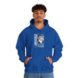 Universe Beyond The Cosmos Unisex Heavy Blend Hooded Sweatshirt Graphic Hoodie Black Skeleton Hand Space Infinity Streetwear Futuristic Sci Fi Artistic Fashion Outfit