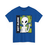 Unisex Not Alone Alien T Shirt Cartoon UFO Graphic Tee Extraterrestrial Sci Fi Space Themed Paranormal Conspiracy Inspired Streetwear Top