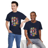 Chaos Clown Crew Unisex Heavy Cotton Tee Vibrant Horror Art Streetwear Design For Bold Confidence, Fearless Energy, And Dark Humor Lovers