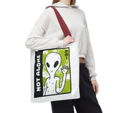 Not Alone Alien Tote Bag Sci Fi Extraterrestrial UFO Design Canvas Bag Space Lover Reusable Eco Friendly Durable Shopping Travel Lifestyle Tote