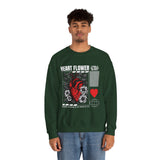 Heart Flower Graphic Unisex Heavy Blend Crewneck Sweatshirt Comfortable Streetwear Pullover Bold Red and Black Floral Heart Design Symbol of Love Strength and Vitality Perfect Gift for Friends...