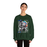 Fearless Memory Unisex Heavy Blend Crewneck Sweatshirt Graphic Pullover Black Astronaut Space Warrior Futuristic Sci Fi Bold Streetwear Artistic Fashion Outfit