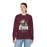 Unisex Heavy Blend Crewneck Sweatshirt Bloom Stronger Floral Graphic Pullover Black Motivational Nature Inspired Aesthetic Streetwear Fashion Outfit
