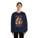 Blooms Person Unisex Heavy Blend Crewneck Sweatshirt Graphic Pullover Black Abstract Colorful Floral Head Artistic Modern Streetwear Creative Futuristic Fashion Outfit