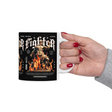 Fighter Resilience Victorious Flame Statue Graphic Ceramic Mug Unisex Motivational Coffee Tea Cup Streetwear Inspired Drinkware