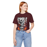 Humble Angel Statue Graphic Unisex Jersey Short Sleeve Tee Streetwear Fire Print T Shirt Bold Motivational Urban Fashion Outfit