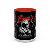 Brave Soul Warrior Accent Coffee Mug 11oz 15oz Black Ceramic Two Tone Cup Bold Statue Design with Red Script Gift for Coffee Lovers