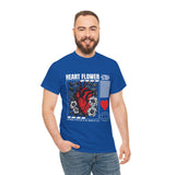 Heart Flower Graphic Unisex Heavy Cotton Tee Comfortable Streetwear T Shirt Bold Red and Black Floral Heart Design Symbol of Love Strength and Vitality Perfect Gift for Friends Birthdays and Casual...