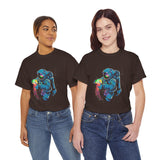 Galactic Dream Astronaut Neon Art Unisex Heavy Cotton Tee Bold Cosmic Streetwear Graphic T Shirt Vibrant Space Design Comfortable Classic Fit Everyday Wear Perfect Gift for Sci Fi Lovers and Creative Minds
