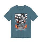 Unisex Jersey Short Sleeve Tee Humble Angel Statue Graphic Streetwear Fire Print T Shirt Bold Motivational Urban Fashion Outfit