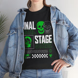 Final Stage Unisex Heavy Cotton Tee Graphic Black T Shirt Skull Neon Green Streetwear Futuristic Cyberpunk Bold Artistic Fashion Outfit