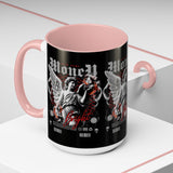 Money Bright Accent Coffee Mug 11oz 15oz Black Ceramic Gothic Angel Statue Design with Red Neon Artwork for Hustlers and Bold Thinkers