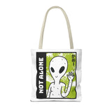 Not Alone Alien Tote Bag Sci Fi Extraterrestrial UFO Design Canvas Bag Space Lover Reusable Eco Friendly Durable Shopping Travel Lifestyle Tote