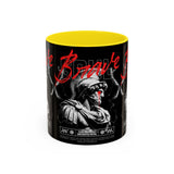 Brave Soul Warrior Accent Coffee Mug 11oz 15oz Black Ceramic Two Tone Cup Bold Statue Design with Red Script Gift for Coffee Lovers