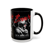 Brave Soul Warrior Accent Coffee Mug 11oz 15oz Black Ceramic Two Tone Cup Bold Statue Design with Red Script Gift for Coffee Lovers