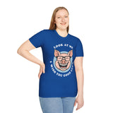 Laughing Pig Fun Cartoon Unisex Heavy Cotton Tee Trendy Humor Streetwear Graphic Shirt Perfect Gift for Friends Birthdays Casual Wear