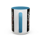 Money Bright Angel Accent Coffee Mug 11oz 15oz Gothic Statue Black Ceramic Cup with Red Flames and Cash Design for Hustlers