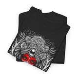 Mystic Warrior Goddess Unisex Heavy Cotton Tee Bold Monochrome Tribal Design Powerful Feminine Energy Streetwear Graphic T-Shirt for Art Lovers Festivals and Everyday Wear