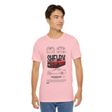 Red High Performance Muscle Coupe Blueprint Unisex Heavy Cotton Tee Retro Car Art Streetwear Gift for Gearheads Daily Wear Car Lovers Apparel