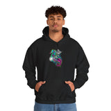 Seahorse Knight Neon Warrior Unisex Heavy Blend Hoodie Vibrant Cyberpunk Fantasy Streetwear Sweatshirt Futuristic Armor Design Perfect For Gamers Creators And Dreamers