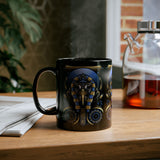 Eye Of Eternity Mug Egyptian Owl Pharaoh Design Gold And Blue Ceramic Mug Spiritual Morning Energy Cup For Focus, Calm, And Creative Awakening