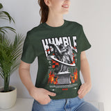 Unisex Jersey Short Sleeve Tee Humble Angel Statue Graphic Streetwear Fire Print T Shirt Bold Motivational Urban Fashion Outfit
