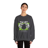 Destiny Fearless Pursuit of Happiness Unisex Heavy Blend Crewneck Sweatshirt Gothic Skeleton Hands Globe Graphic Streetwear Bold Motivational Pullover