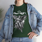 Fly High Angel Design Unisex Heavy Cotton Tee Streetwear Graphic T Shirt Spiritual Guardian Winged Warrior Style