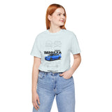 Blue Rally Inspired Performance Sedan Artwork Unisex Heavy Cotton Tee High Speed Streetwear Graphic Shirt For Car Enthusiasts And Automotive Art Lovers