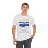 Aventador Blue Hypercar Blueprint Unisex Heavy Cotton Tee High Performance Streetwear Design for Car Enthusiasts Racers and Speed Lovers