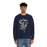 Fly High Angel Design Unisex Heavy Blend Crewneck Sweatshirt Guardian Spirit Angel Wings Spiritual Streetwear Pullover