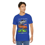 Street Racing Trio JDM Cars Graphic Unisex Heavy Cotton Tee for Drift Fans Performance Lovers and Streetwear Enthusiasts