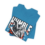 Unisex Jersey Short Sleeve Tee Humble Angel Statue Graphic Streetwear Fire Print T Shirt Bold Motivational Urban Fashion Outfit