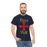 Deus Vult Unisex T Shirt Medieval Crusader Cross Graphic Tee Warrior Knight Inspired Vintage Christian Symbol Heavy Cotton Streetwear