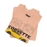 Yellow High Performance Sports Coupe Blueprint Art Unisex Heavy Cotton Tee Premium Streetwear For Car Enthusiasts Gearheads And Collectors