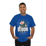Bloom Stronger Floral Graphic Black Unisex Heavy Cotton T Shirt Motivational Nature Inspired Aesthetic Streetwear Fashion Outfit