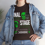 Final Stage Unisex Heavy Cotton Tee Graphic Black T Shirt Skull Neon Green Streetwear Futuristic Cyberpunk Bold Artistic Fashion Outfit