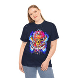 Flaming Pirate Skull Unisex Heavy Cotton Tee Bold Nautical Skull Streetwear T Shirt Fiery Gothic Rebellion Design Perfect For Bikers Gamers Artists And Metal Lovers
