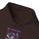 Unisex Heavy Blend Hooded Sweatshirt Butterfly Holographic Graphic Hoodie Black Streetwear Where Elegance Takes Flight Trendy Aesthetic Fashion Outfit