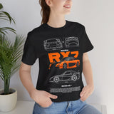 Orange Retro JDM Inspired Sports Coupe Blueprint Unisex Heavy Cotton Tee Street Racing Art Shirt for Car Lovers Daily Wear