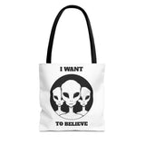 I Want To Believe Alien Tote Bag Sci Fi UFO Extraterrestrial Design Canvas Bag Space Mystery Reusable Eco Friendly Durable Shopping Travel Tote