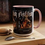 Fighter Accent Coffee Mug 11oz 15oz Black Ceramic Cup with Greek Warrior Statue and Flames Design for Hustlers and Motivated Minds