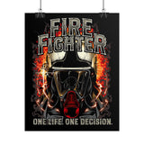 Firefighter Motivational Poster One Life One Decision Wall Art Tribute To Heroes Courage Quote Fire Rescue Design Home Decor Gift For Firefighters Gym Office Inspirational Wall Print